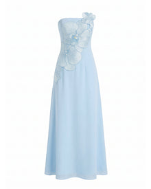 Orchid Embroidered Strapless A-Line Maxi Dress - Light Blue