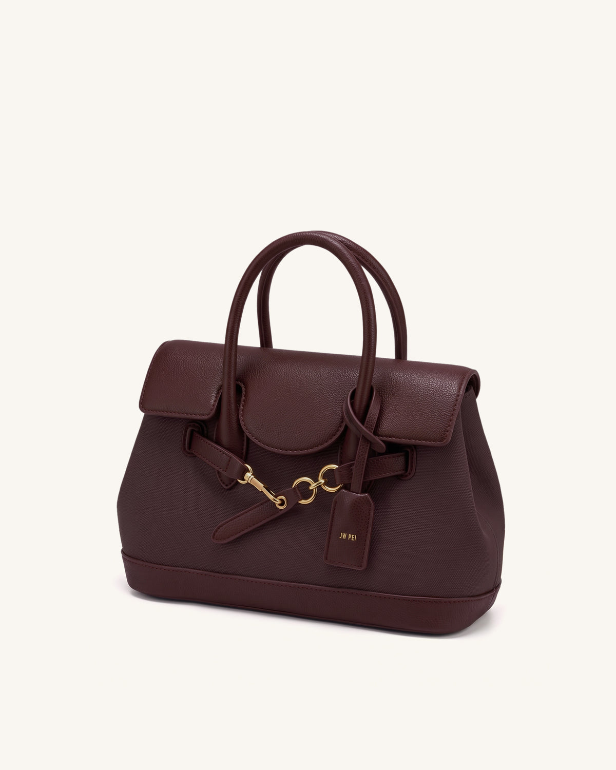 Alina Belted Satchel Bag - Claret Canvas