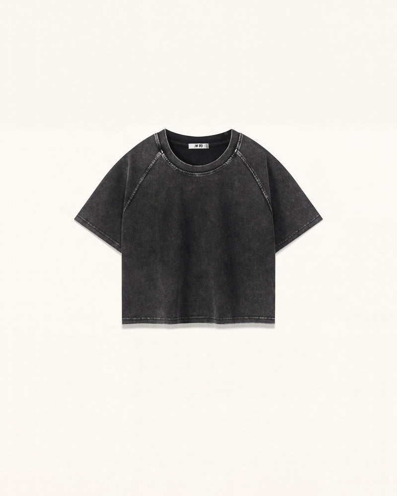 Distressed Raglan Cropped Tee - Faded Obsidian