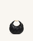 Alina Woven Crescent Top Handle Bag - Black