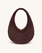 Nola Faux Suede Woven Hobo Shoulder Bag - Dark Mocha