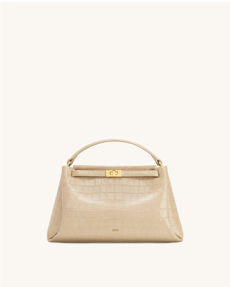 Carmen Top Handle Bag - Beige Croc