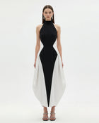 Monochrome Paneled Maxi Dress – Black