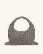 Cora Large Faux Suede Quilting Hobo Shoulder Bag - Grey
