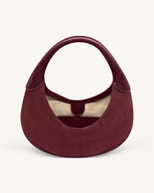 Colette Faux Suede Crescent Hobo Bag - Deep Claret