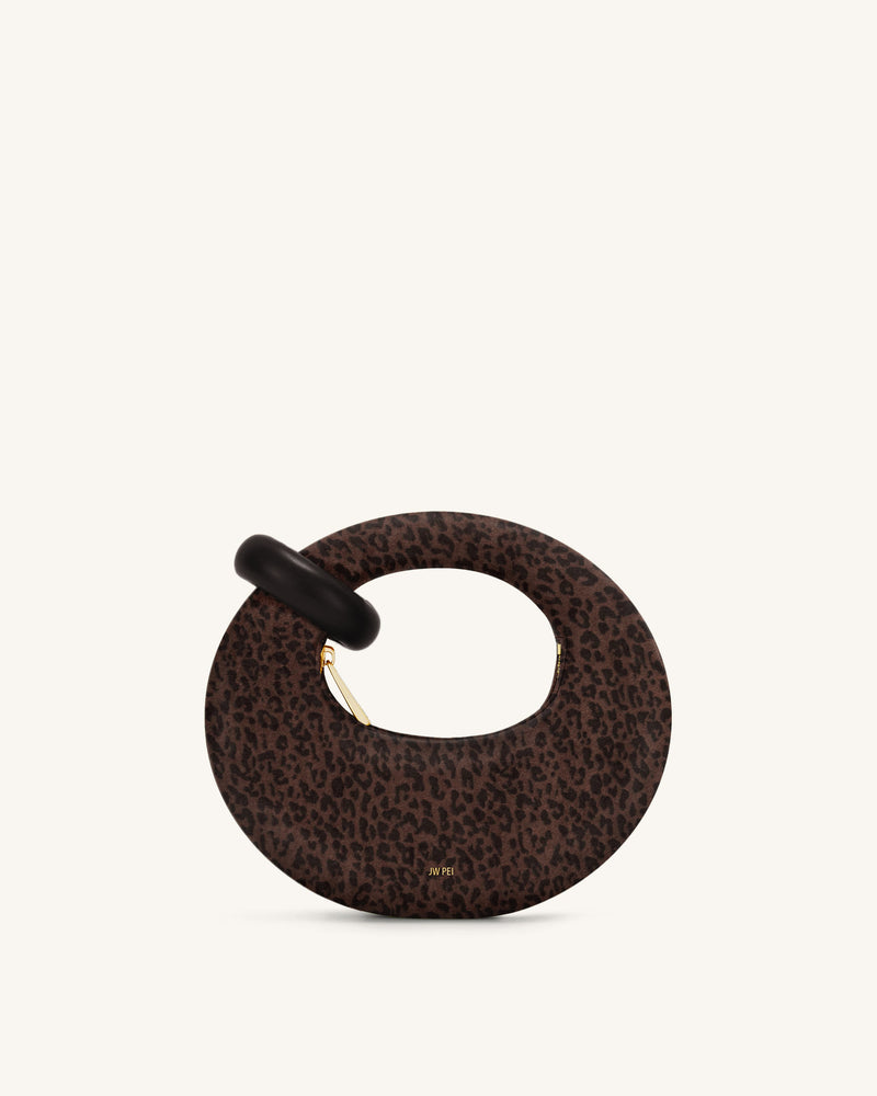 Abacus Faux Suede Leopard Print Mini Top Handle Bag - Dark Brown