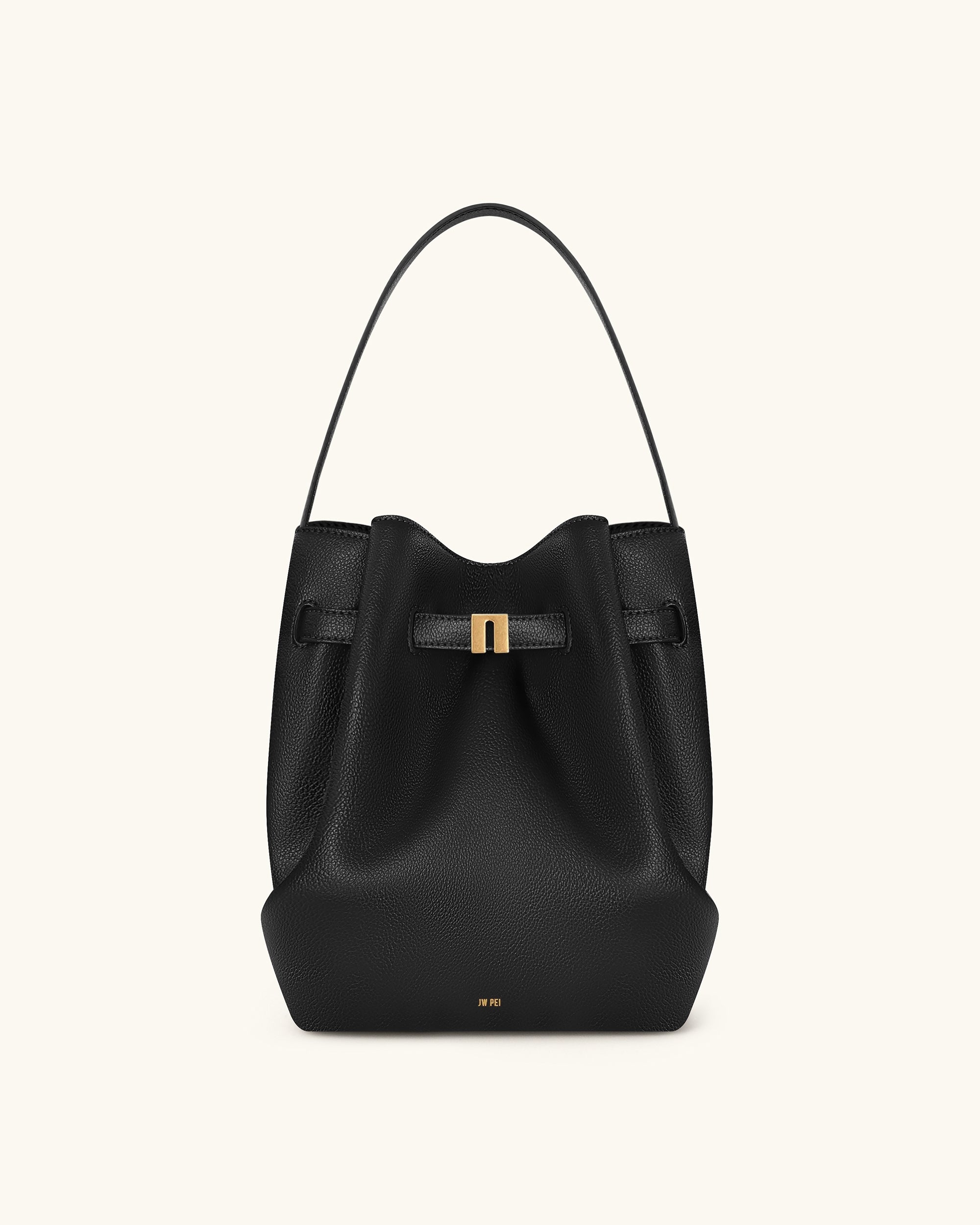 Clara Lock Accent Bucket Shoulder Bag - Black