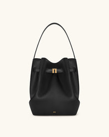 Clara Lock Accent Bucket Shoulder Bag - Black