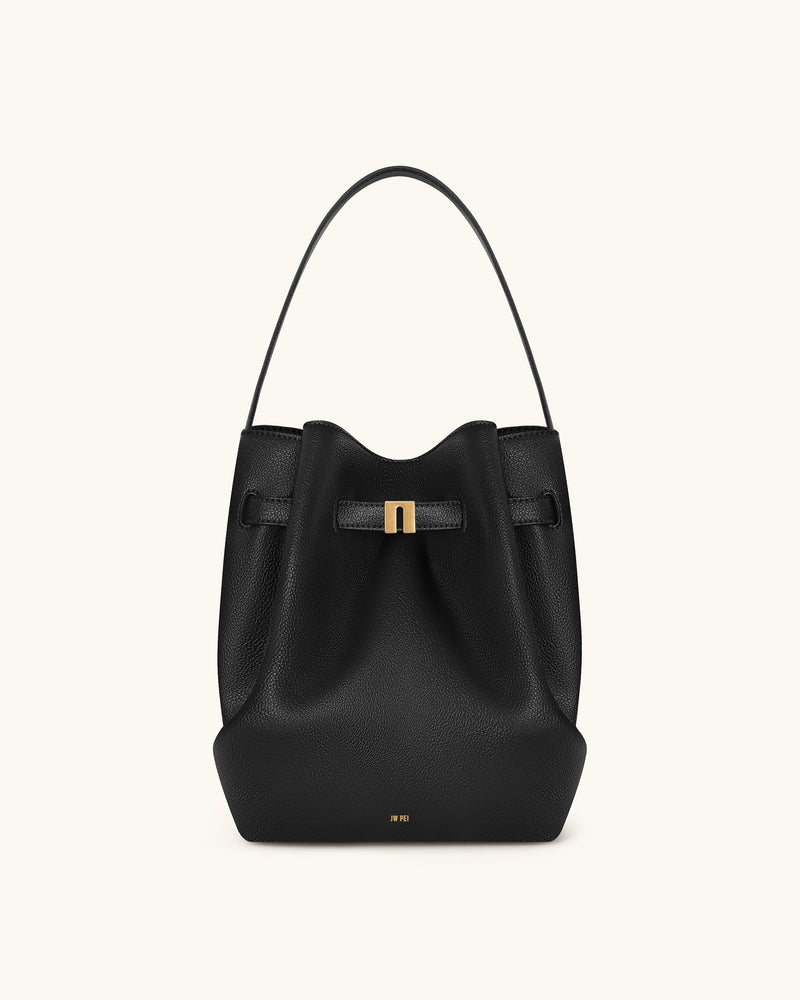 Clara Lock Accent Bucket Shoulder Bag - Black