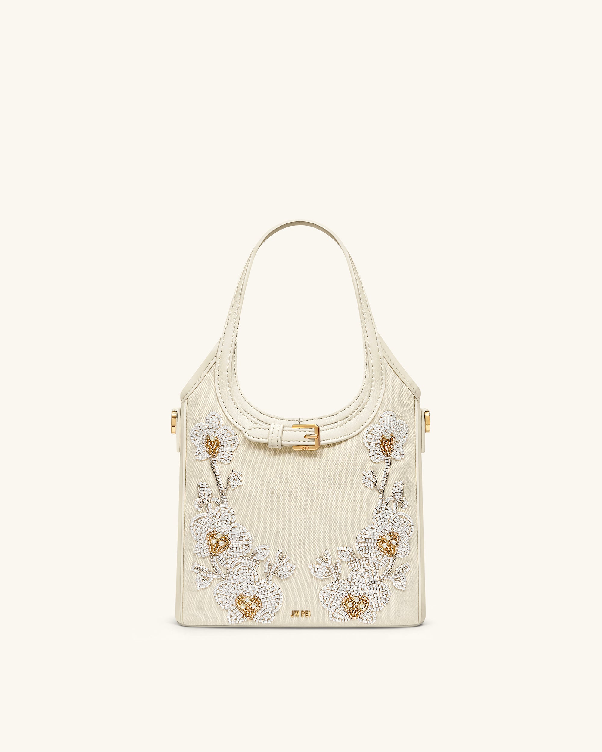Brooke Mini Belted Embellished Orchid Beaded Top Handle Bag - Ivory