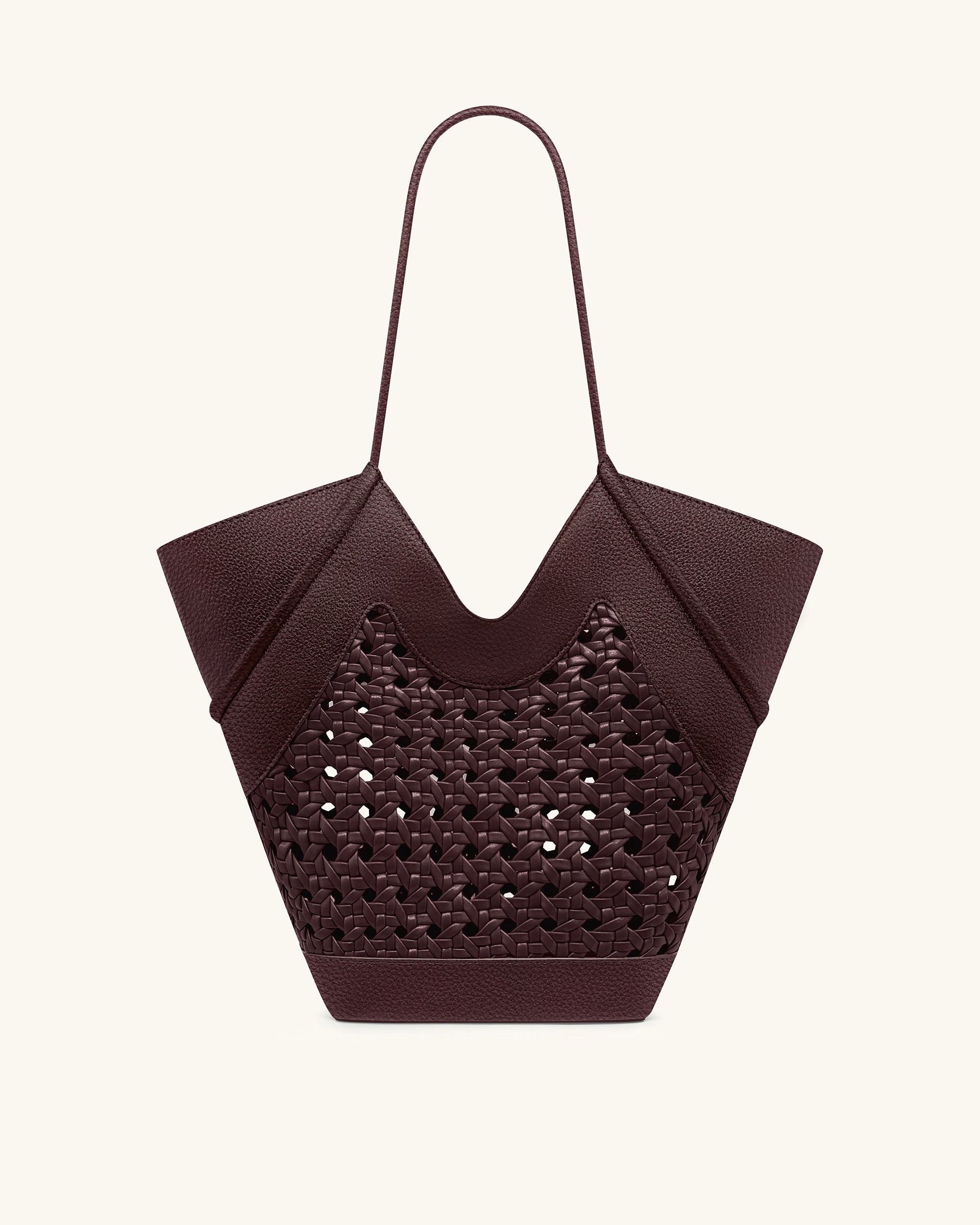 Maribel Woven Panel Tote Bag - Burgundy