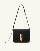 Evania Lock Pebbled Shoulder Bag - Black