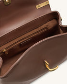 Audrey Flap Lock Top Handle Bag - Brown