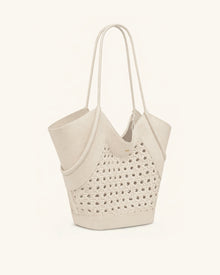 Maribel Woven Panel Tote Bag - Ivory