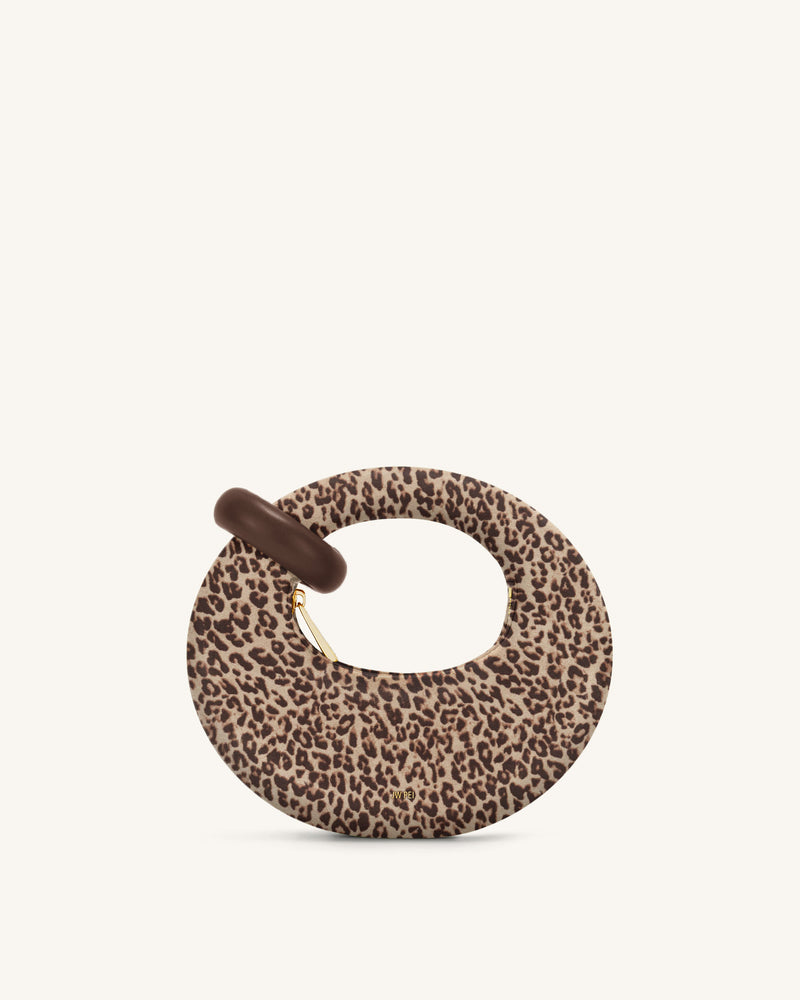 Abacus Faux Suede Leopard Print Mini Top Handle Bag - Brown