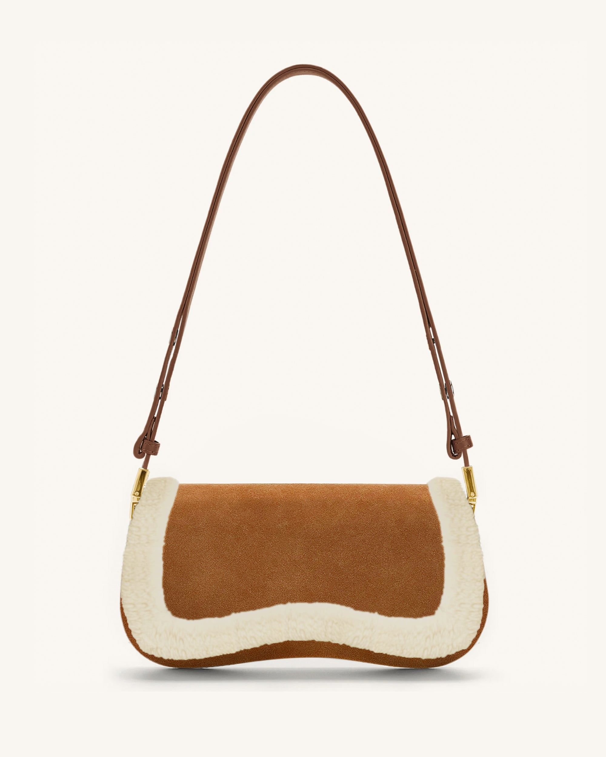 Joy Faux Suede Wool Trim Shoulder Bag - Brown