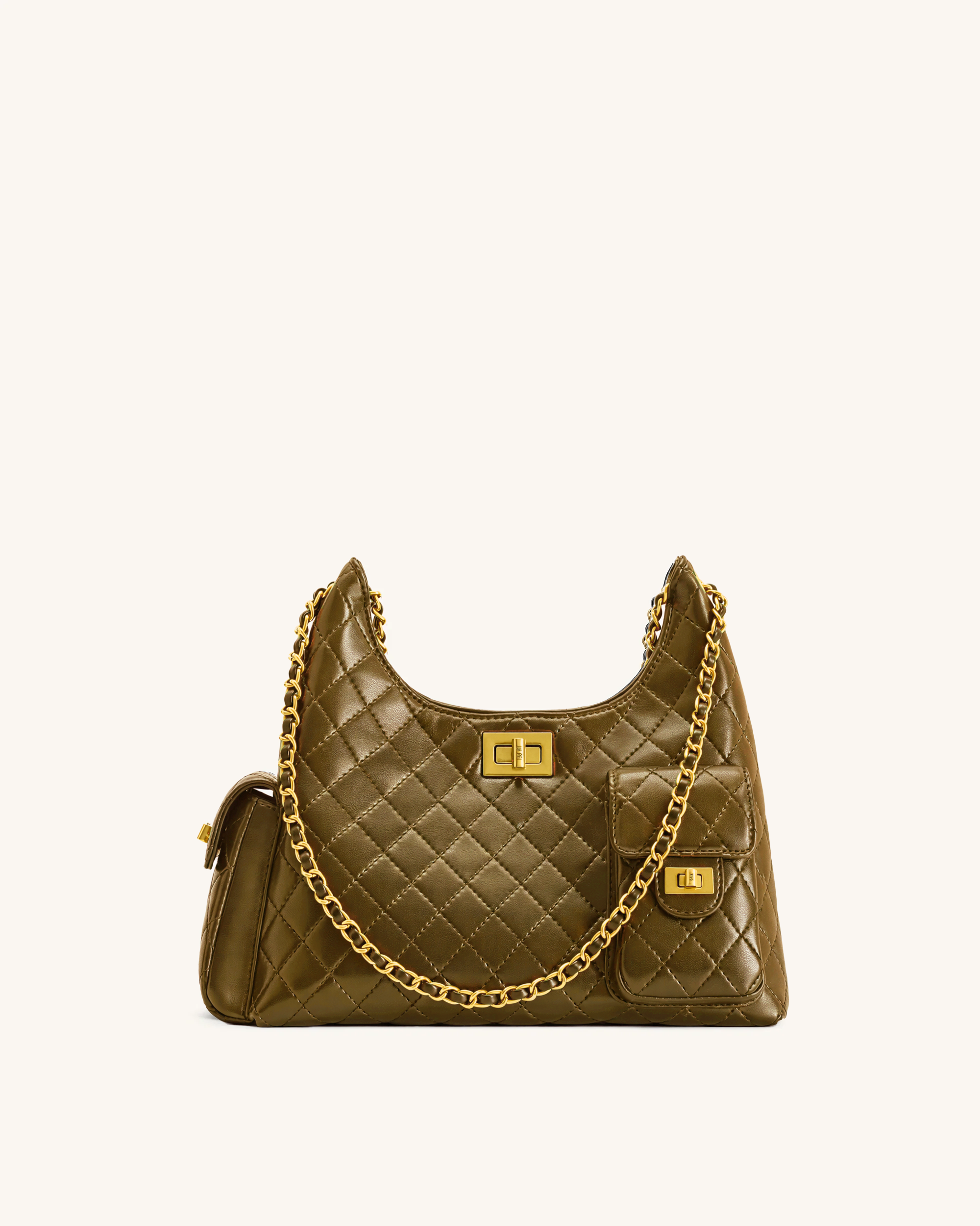 Vivian Quilted Chain Shoulder Bag - Olive Green