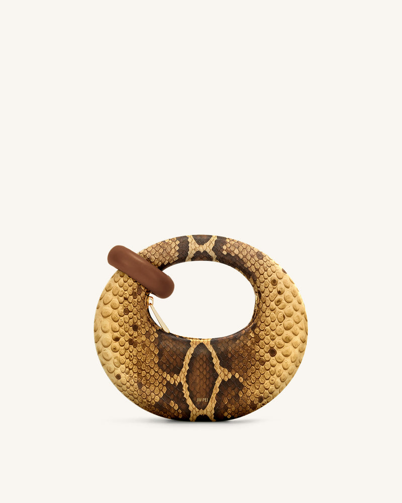 Abacus Faux Snake-Effect Mini Top Handle Bag - Brown