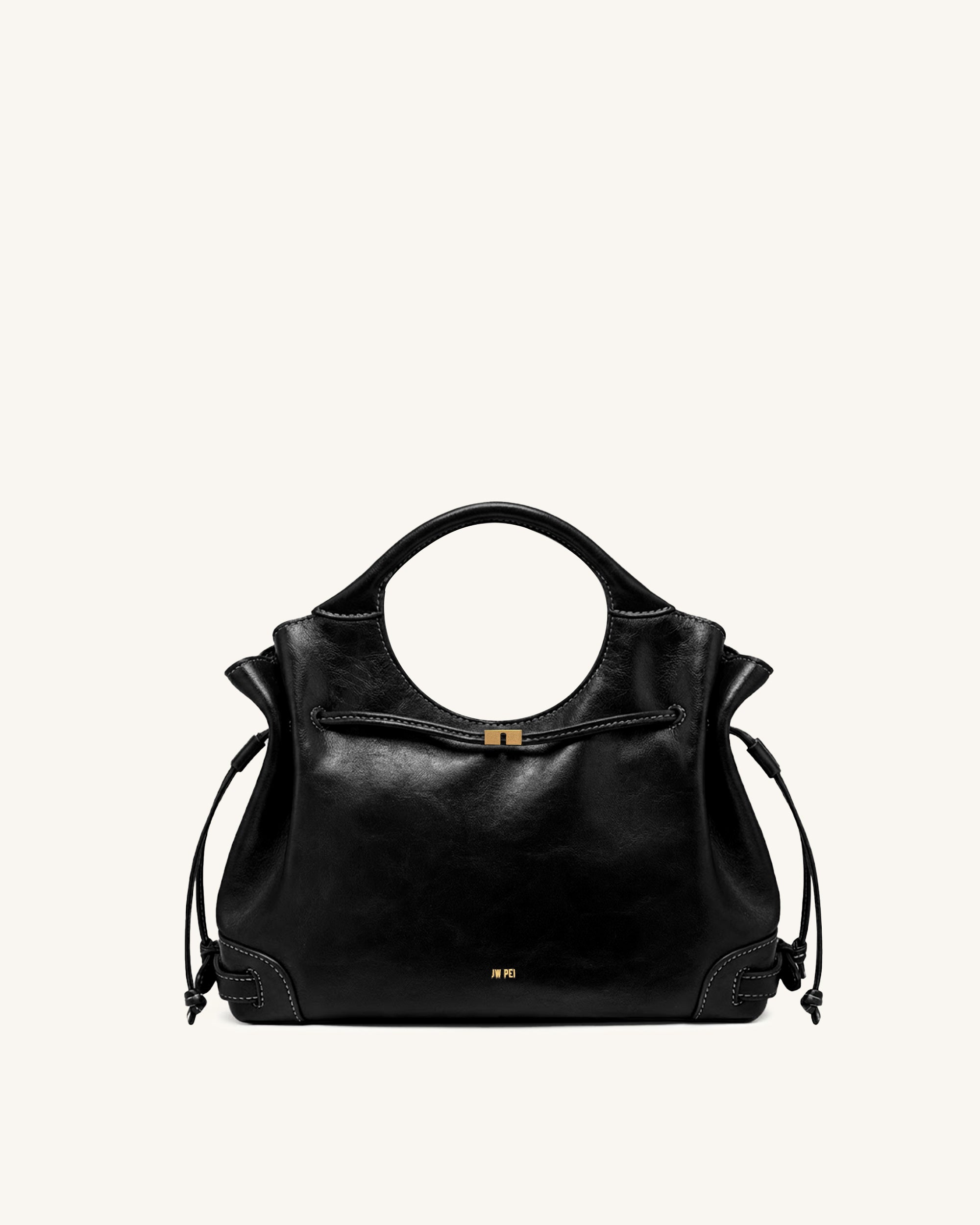 Elara Waxed Vegan Leather Drawstring Tote Bag - Black