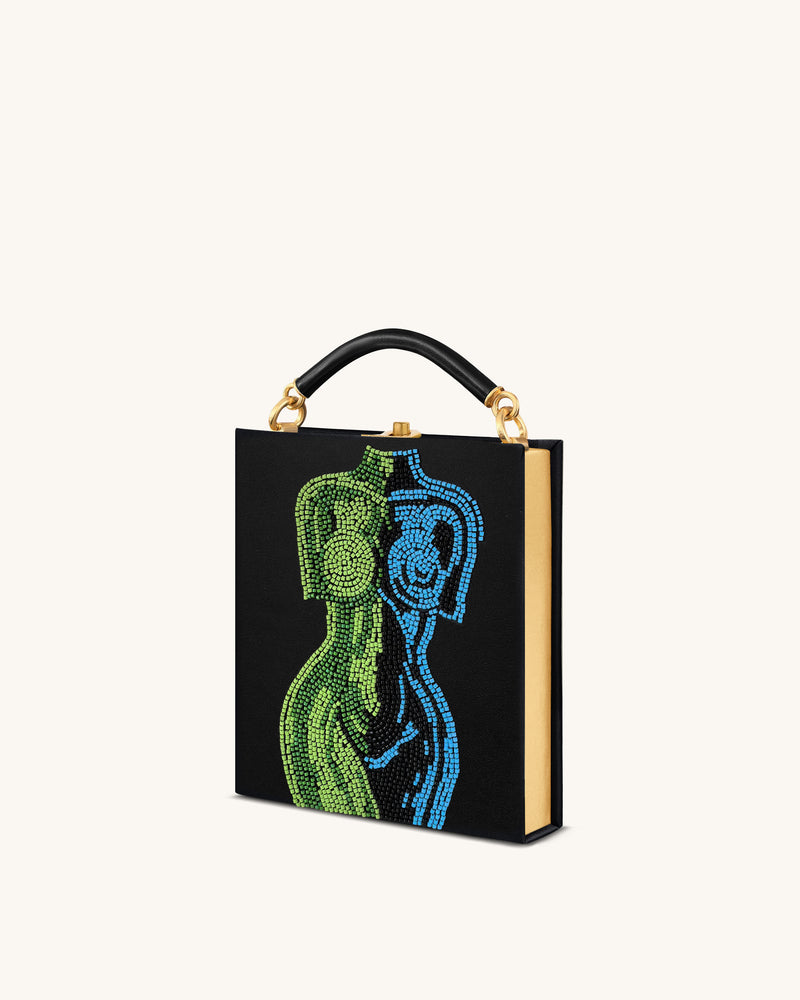 Elle Colorful Beaded Book Top Handle Bag - Black