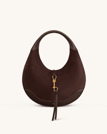 Colette Faux Suede Crescent Hobo Bag - Dark Brown