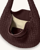 Nola Faux Suede Woven Hobo Shoulder Bag - Dark Mocha
