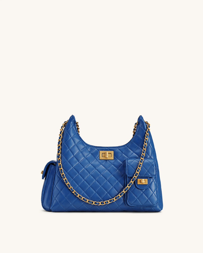 Vivian Quilted Chain Shoulder Bag - Blue