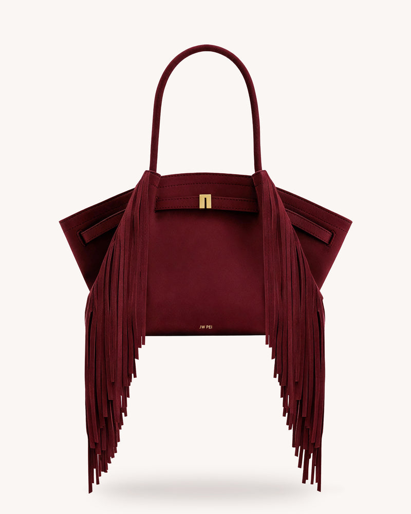 Hana Medium Faux Suede Fringe Tote Bag - Burgundy