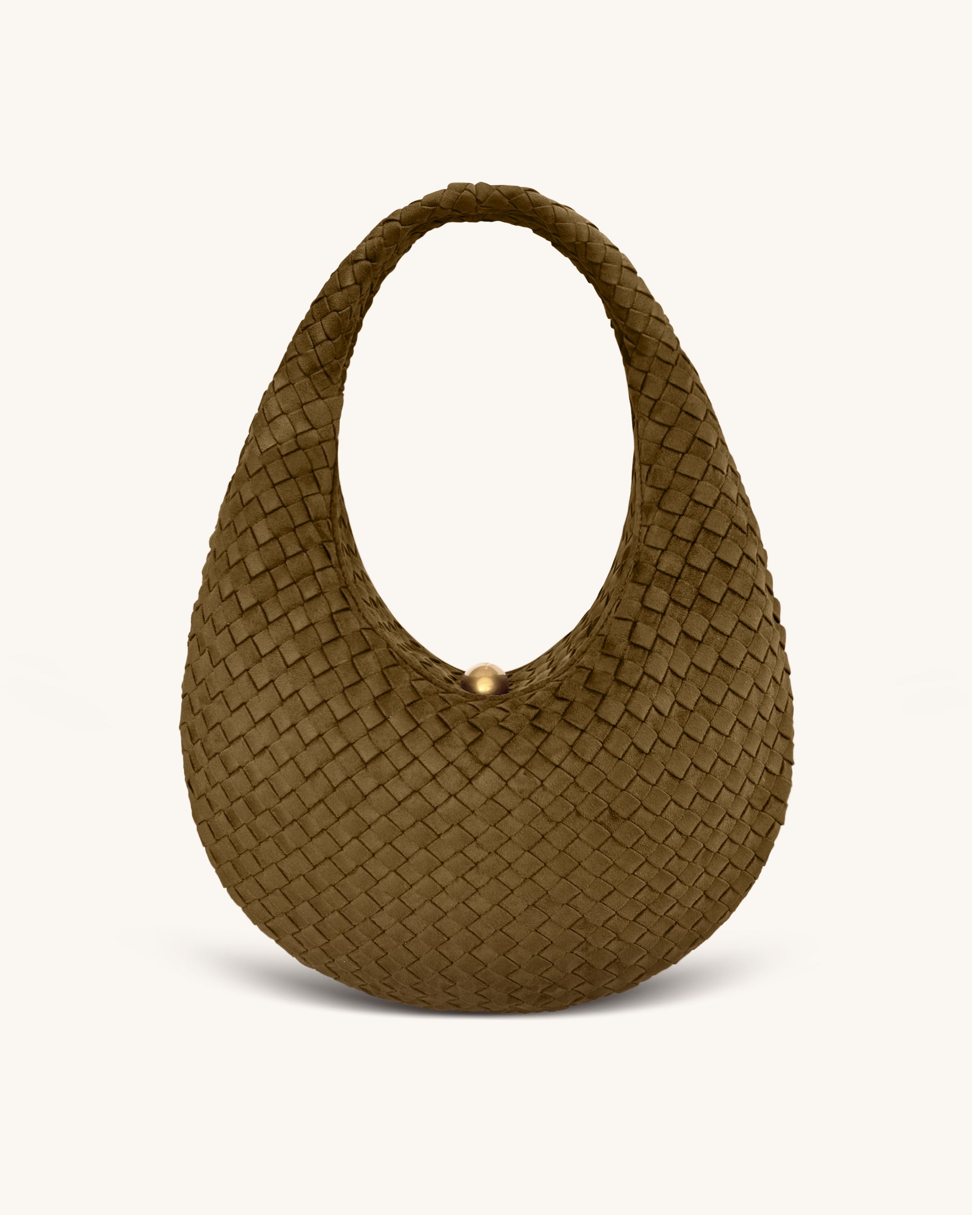 Nola Faux Suede Woven Hobo Shoulder Bag - Olive Green