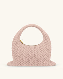 Cora Large Faux Suede Quilting Hobo Shoulder Bag - Pink