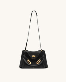 Rhea Pebbled Double Buckle Shoulder Bag - Black