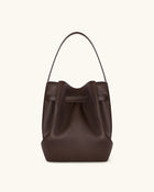 Clara Lock Accent Bucket Shoulder Bag - Mocha Brown