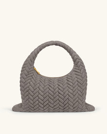 Cora Large Faux Suede Quilting Hobo Shoulder Bag - Grey