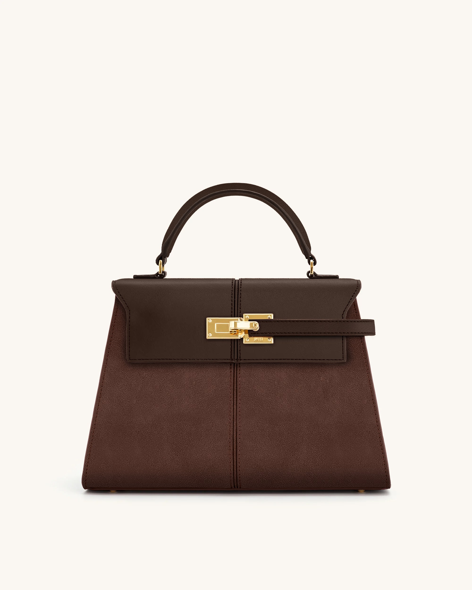 Elise Large Faux Suede Top Handle Bag - Mocha Brown