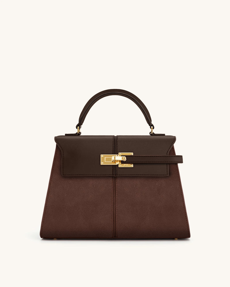 Elise Large Faux Suede Top Handle Bag - Mocha Brown