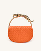Ione Leopard Shaped Hardware Handle Woven Top Handle Bag - Orange