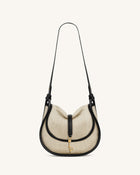 Arla Small Faux Suede Hobo Bag – Black Canvas