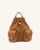 Avery Faux Suede Drawstring Utility Backpack – Brown