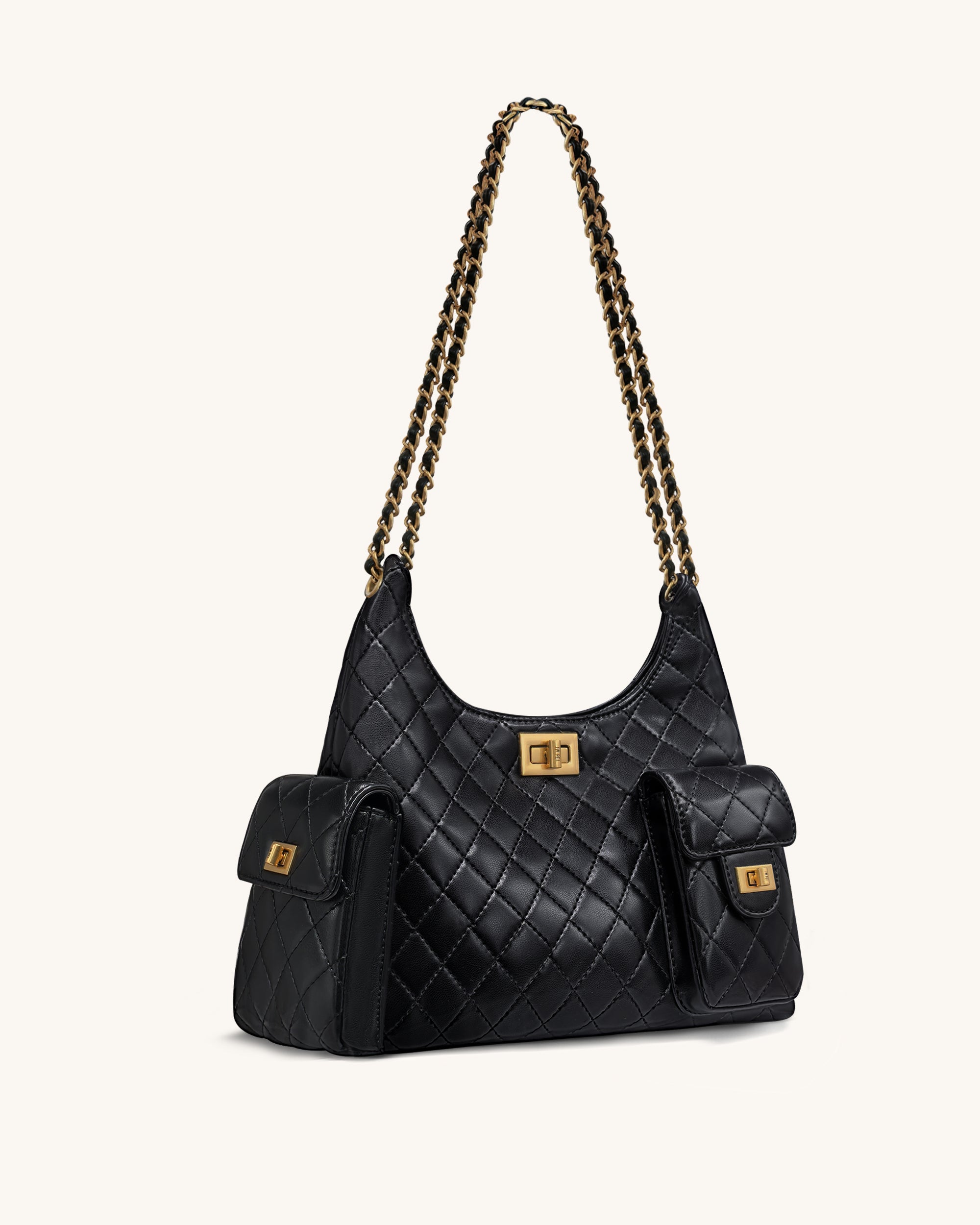 Vivian Quilted Chain Shoulder Bag - Black
