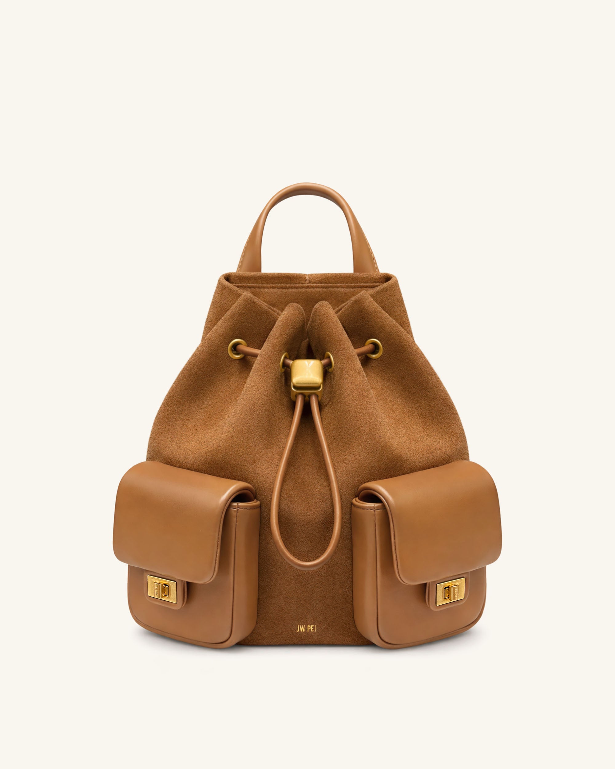 Avery Faux Suede Drawstring Utility Backpack – Brown