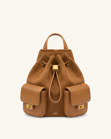 Avery Faux Suede Drawstring Utility Backpack – Brown