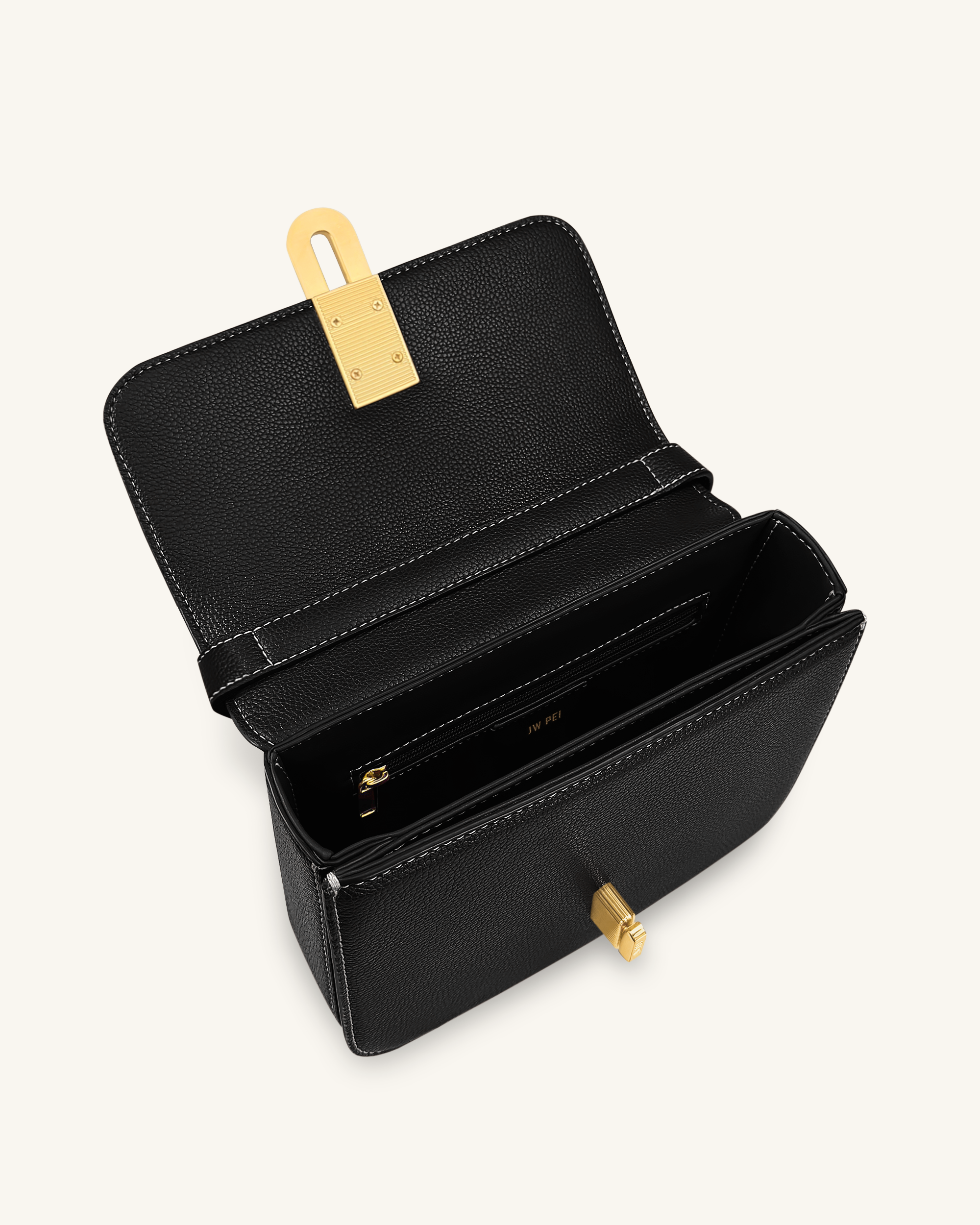 Evania Lock Pebbled Shoulder Bag - Black