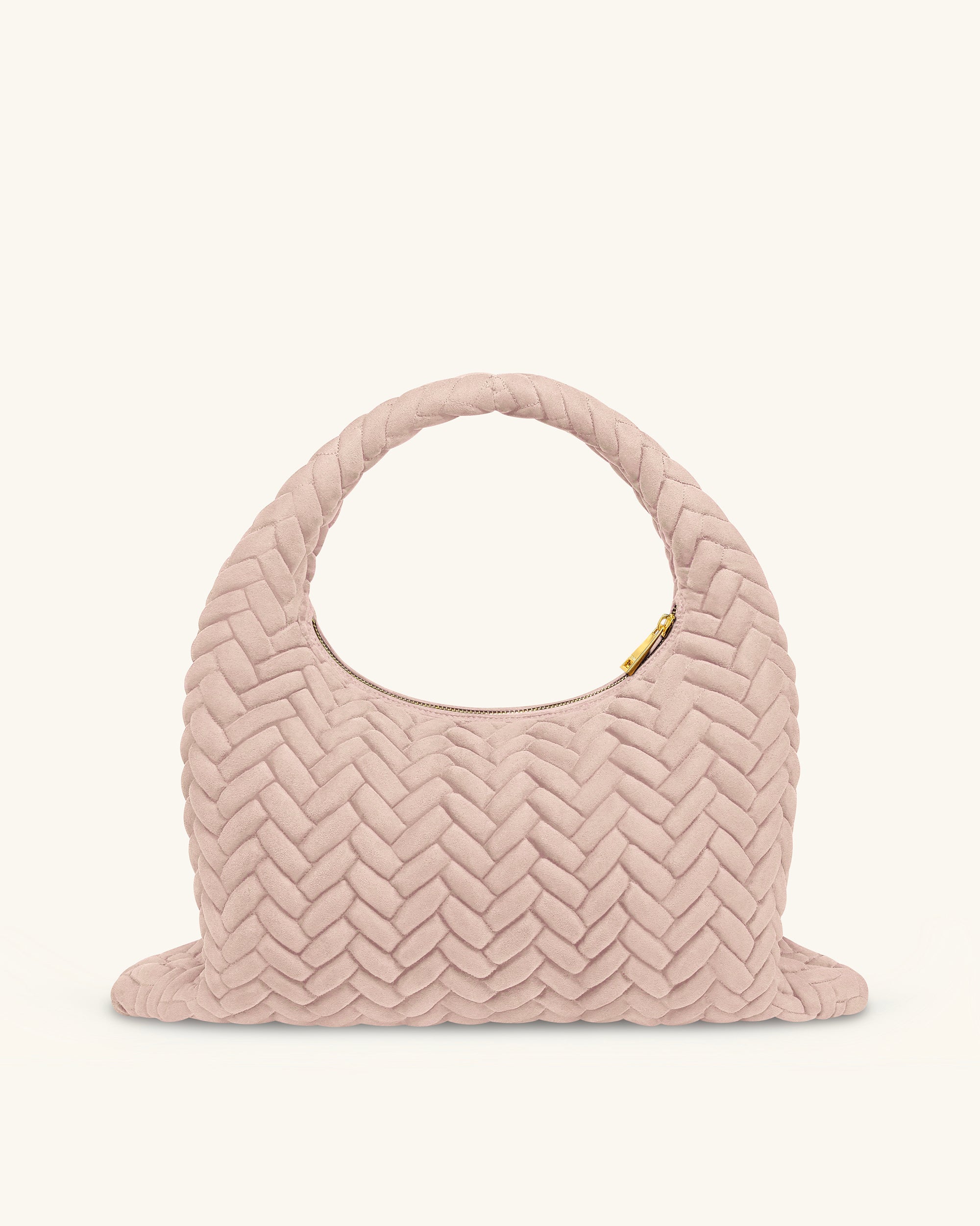 Cora Large Faux Suede Quilting Hobo Shoulder Bag - Pink