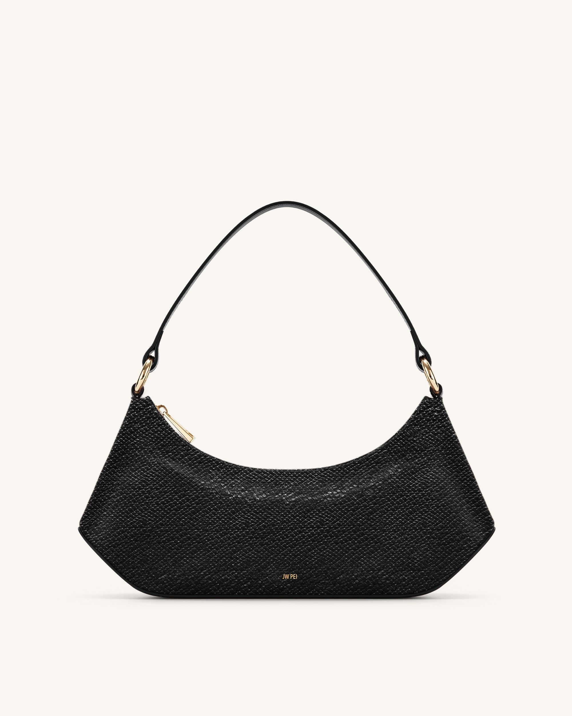Lily Faux Snake-Effect Shoulder Bag - Black