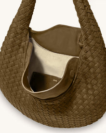 Nola Faux Suede Woven Hobo Shoulder Bag - Olive Green