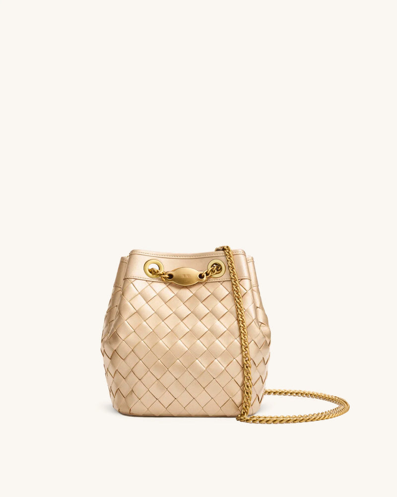 Yara Hand-Woven Bucket Bag - Champagne Gold