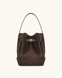 Clara Lock Accent Bucket Shoulder Bag - Mocha Brown