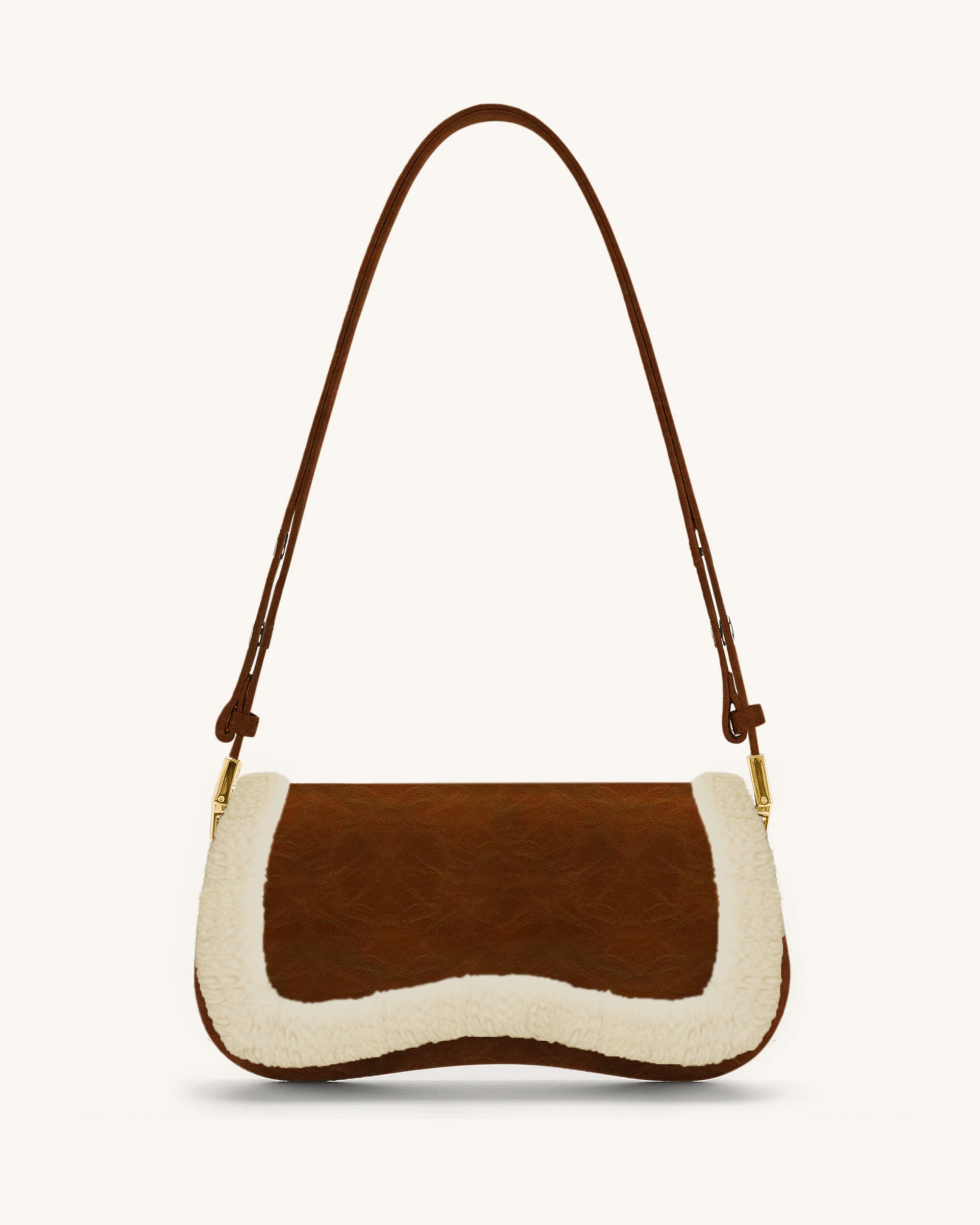 Joy Faux Suede Wool Trim Shoulder Bag - Dark Brown