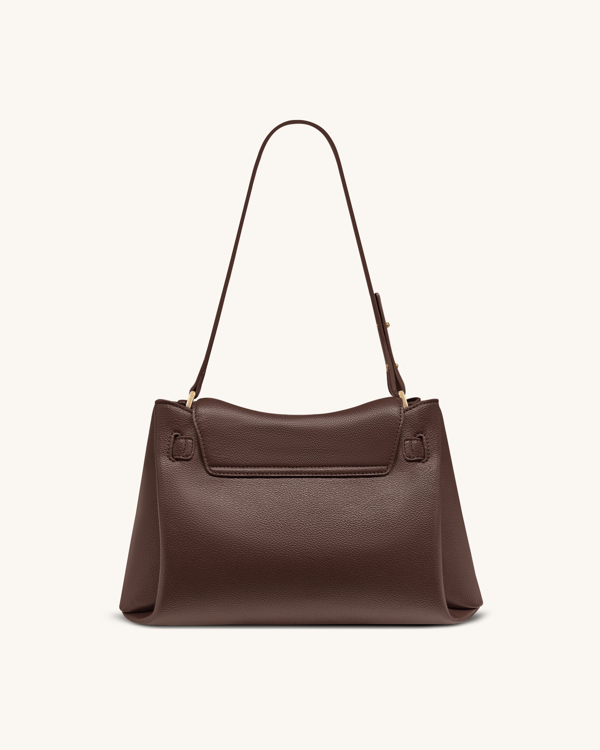 Rhea Pebbled Double Buckle Shoulder Bag - Dark Brown