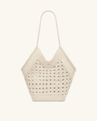 Maribel Woven Panel Tote Bag - Ivory